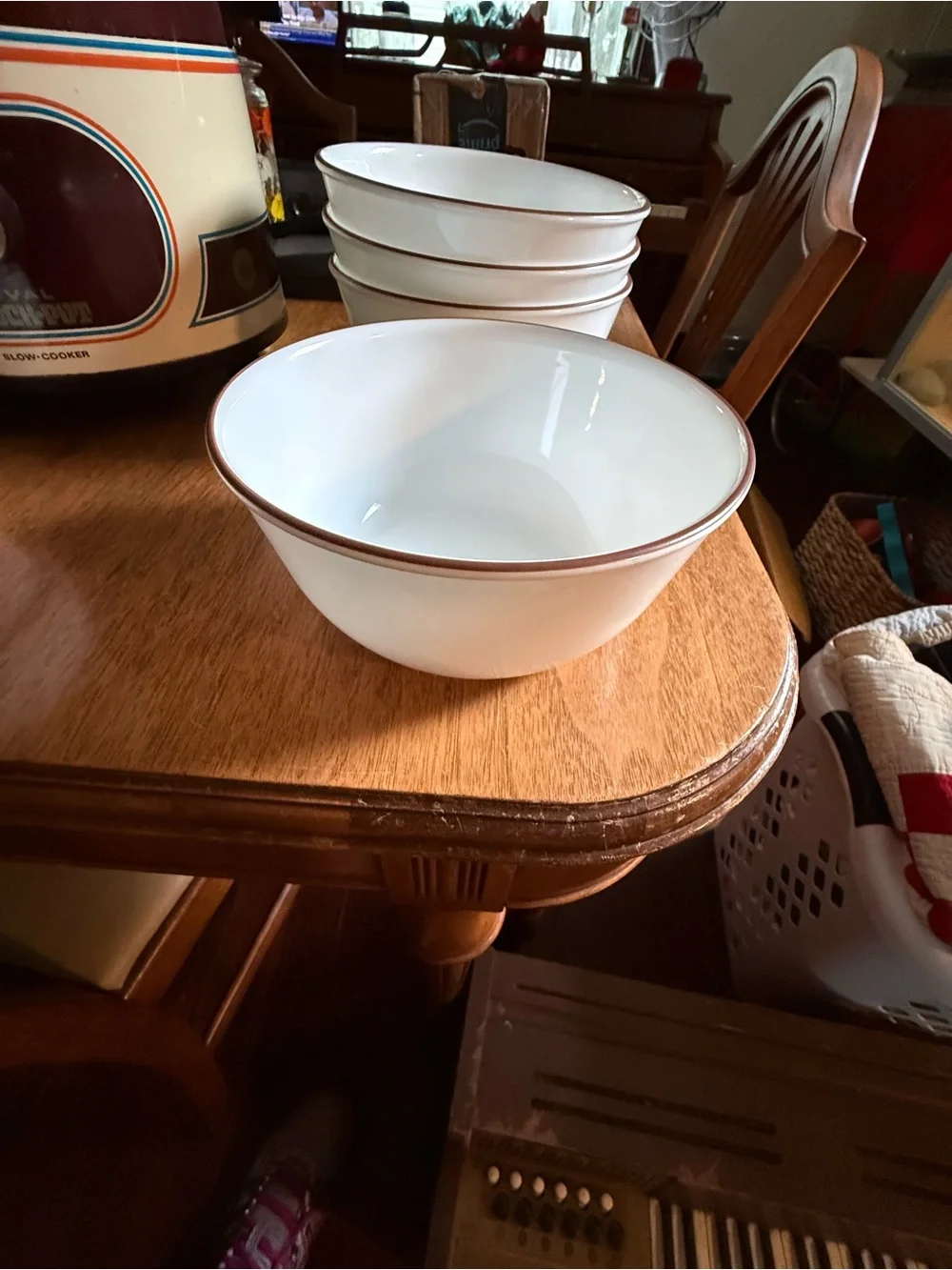 Vintage Corelle White & Brown Rim Bowls - Set of 4